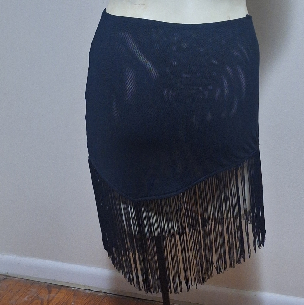 Hot & Delicious Mini Fringe Black Skirt Size S